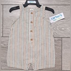 Brand New Carter's Linen/Cotton Blend Striped Baby 1 Piece Romper